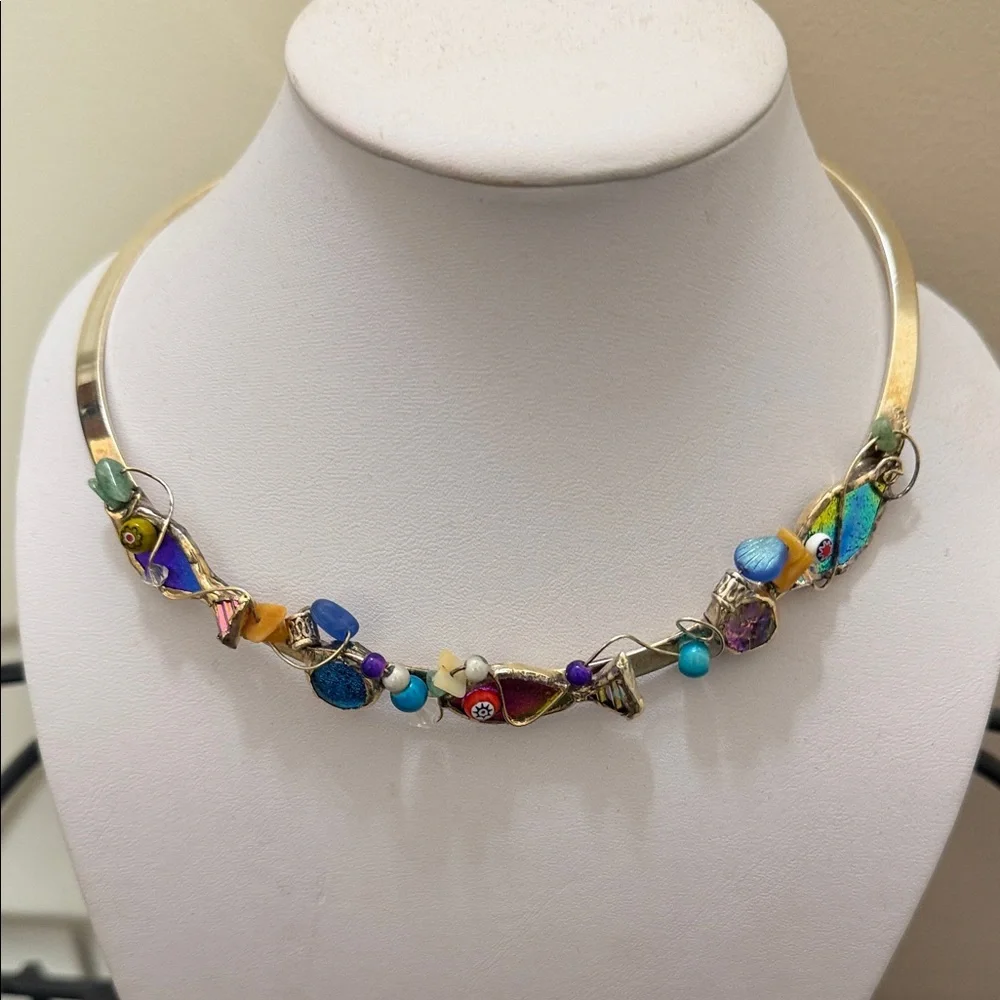 Multicolor‎ Beaded Fish Silver-Tone Collar Necklace - Women Jewelry